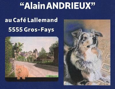Pastellen van Alain Andrieux in café Lallemand