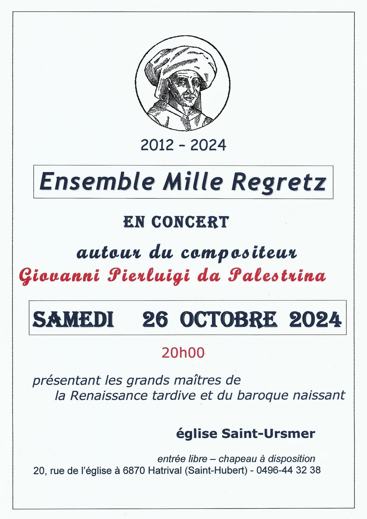 Concert annuel de L'Ensemble Mille Regretz d'Hatrival